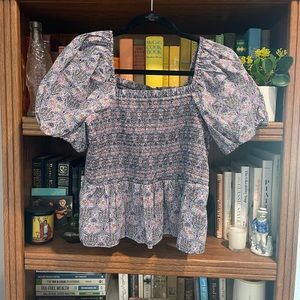 NEW J.Crew Liberty of London Floral Smocked Square-Neck Top